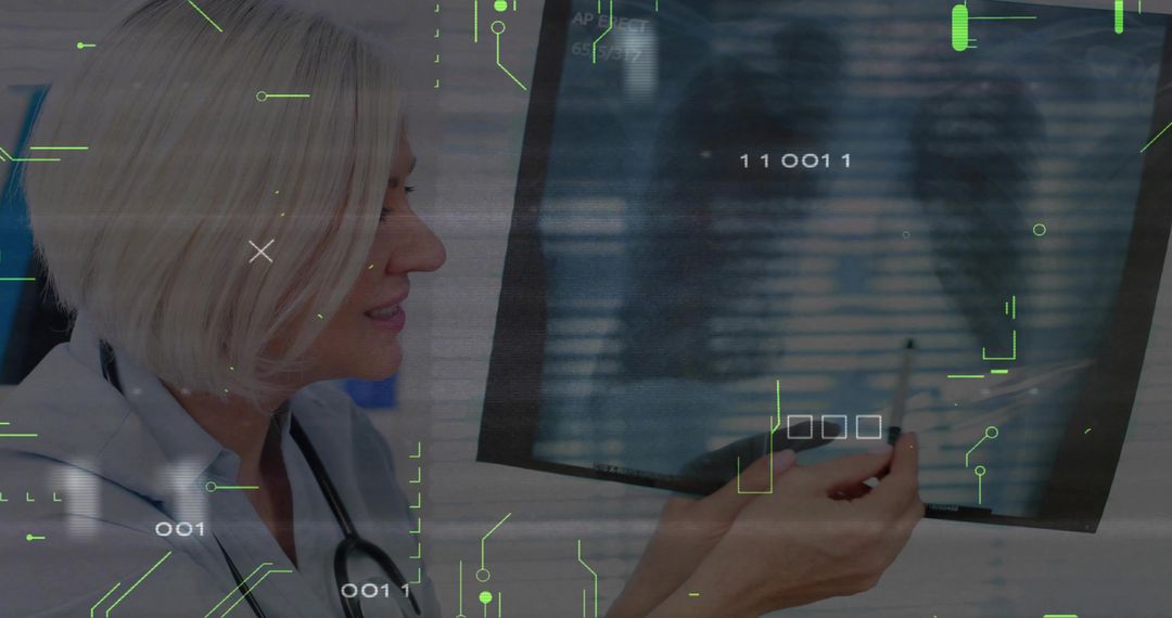 Doctor Analyzing X-ray with Digital Interface in Modern Radiology Lab