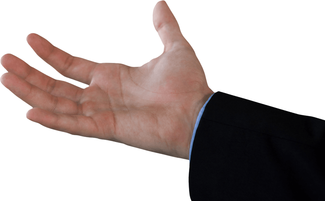 Open Businessman's Hand Gesture on Transparent Background