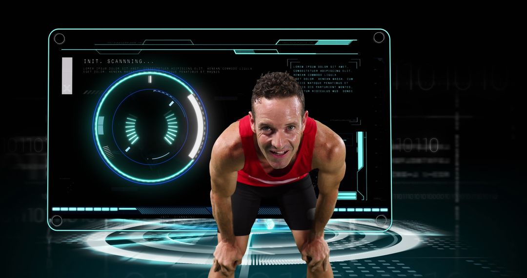 Athlete and Futuristic Data Processing Interface Concept