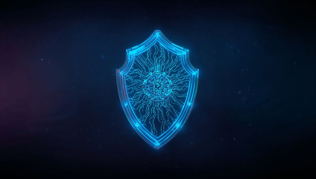 Futuristic Neon Blue Holographic Shield Pulsing in Digital Space