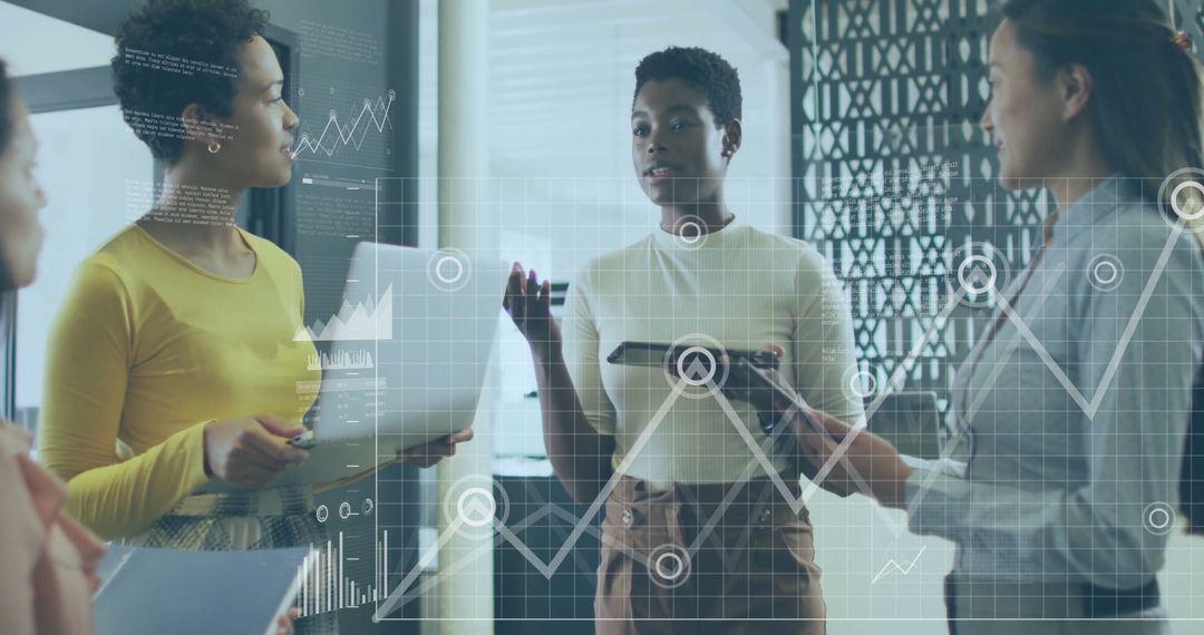 Business Team Engaged in Data Analytics Discussion in Modern Office