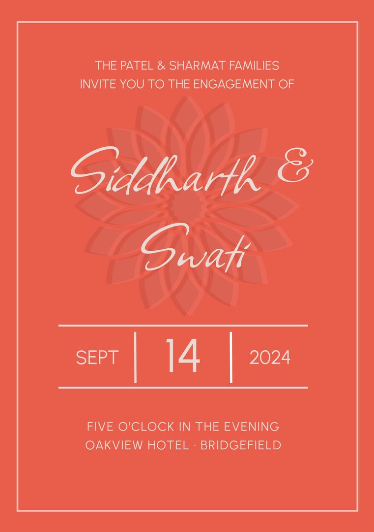 Engagement Invitation with Elegant Floral Design - Coral Background - Download Free Stock Templates Pikwizard.com