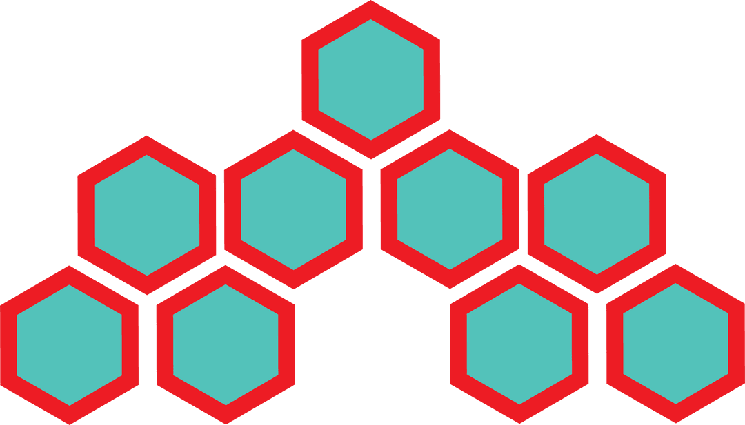 Transparent vector design with blue hexagons and red borders