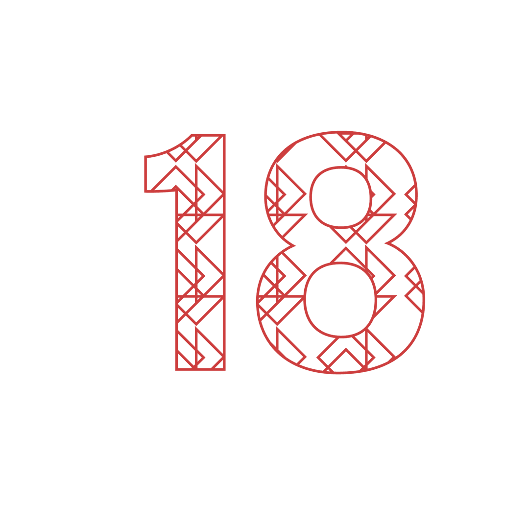 Geometric Red Number 18 Transparent Background Design