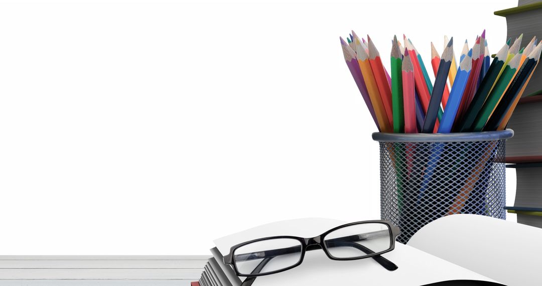 Educational Tools with Colorful Pencils and Books