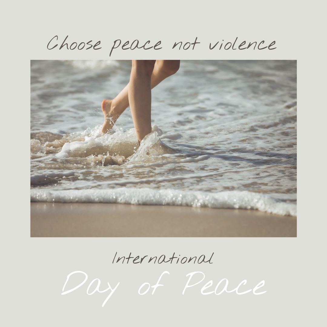 Woman Walking on Beach Waves for International Day of Peace