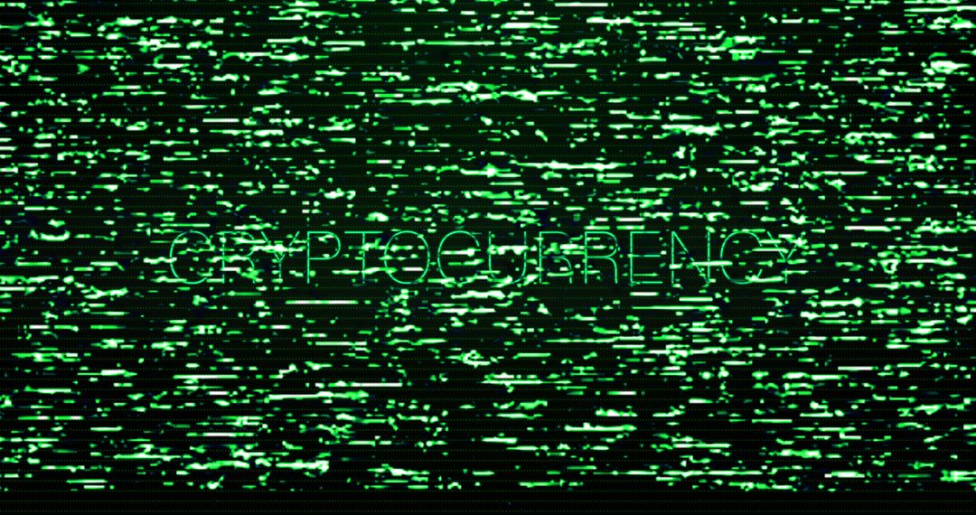 Glitchy Cryptocurrency Text on Black Abstract