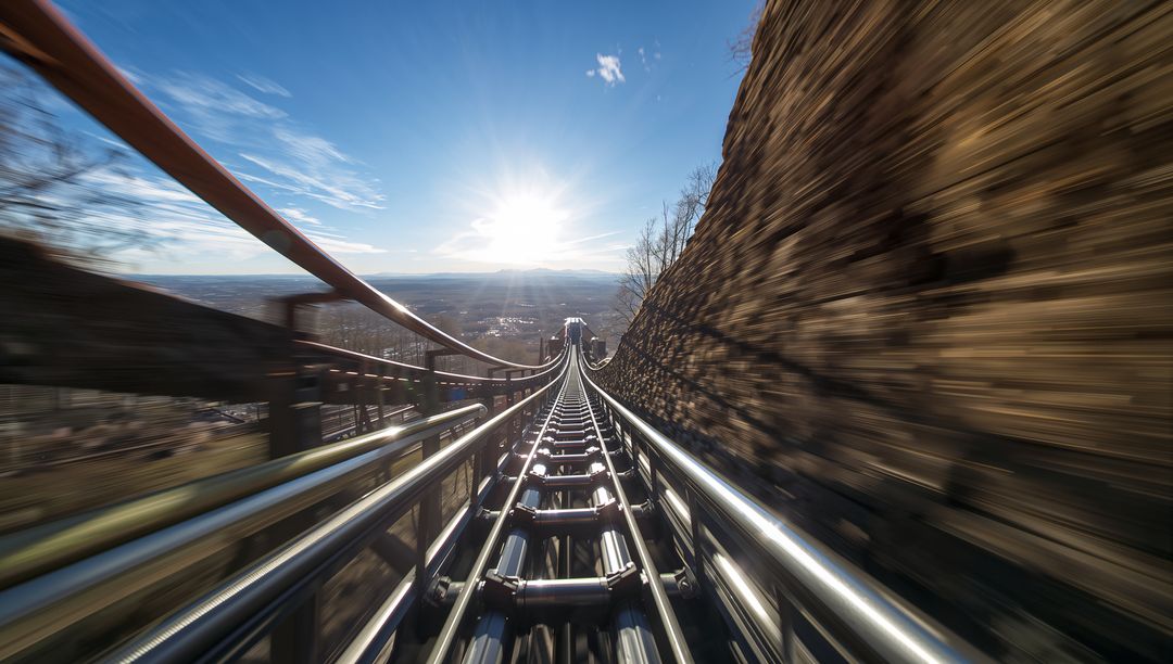 Speeding Down Roller Coaster with Sun Flare Adventure
