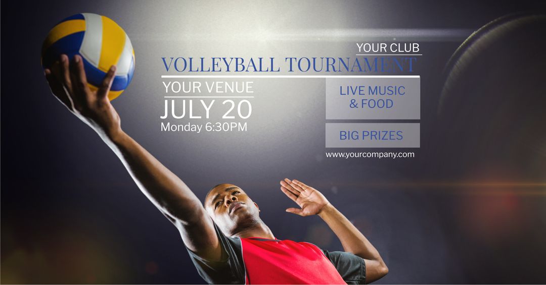 Dynamic Volleyball player in action promoting tournament event - Download Free Stock Templates Pikwizard.com