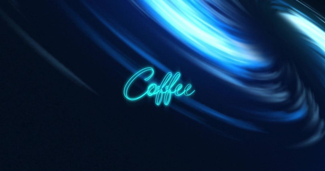 Vivid Coffee Text with Dynamic Blue Swirls