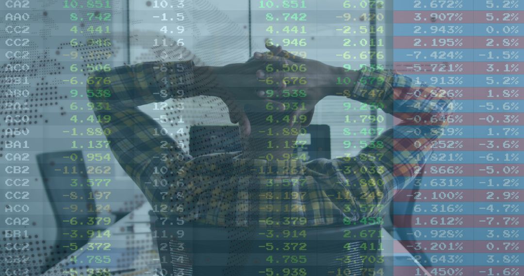 Businessman Overwhelmed by Financial Data Visualization