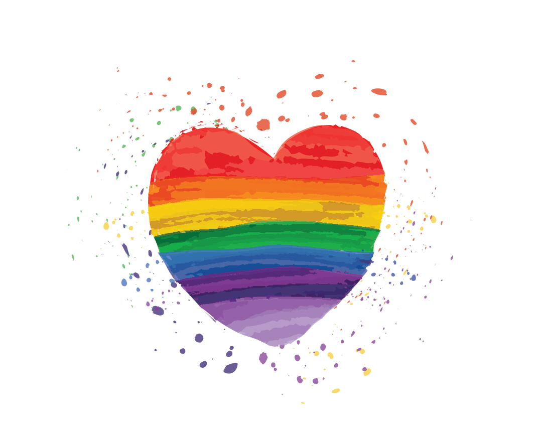 Colorful Rainbow Heart with Splash Effect on Transparent Background