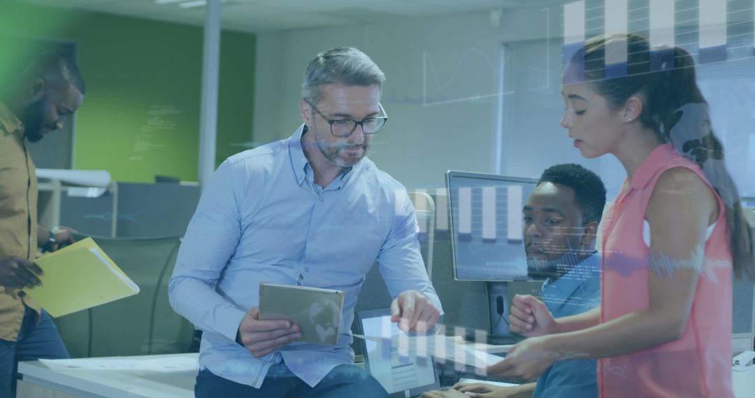 Diverse Team Collaborating with Digital Financial Data