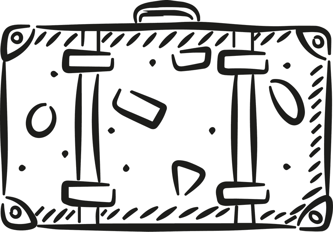 Vintage Travel Suitcase Line Art on Transparent Background