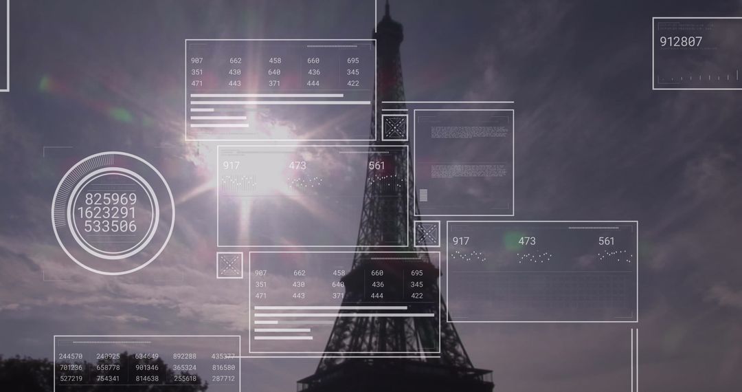 Digital Data Overlay Against Eiffel Tower Background