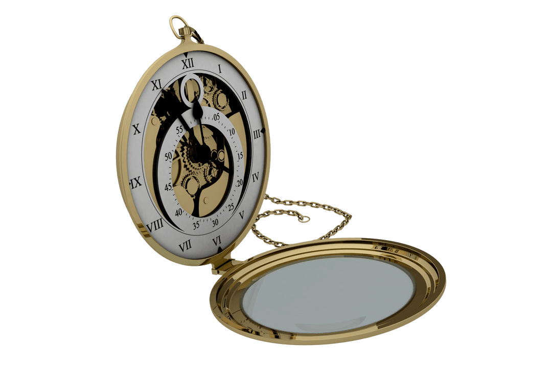 Elegant Transparent Gold Pocket Watch with Roman Numerals