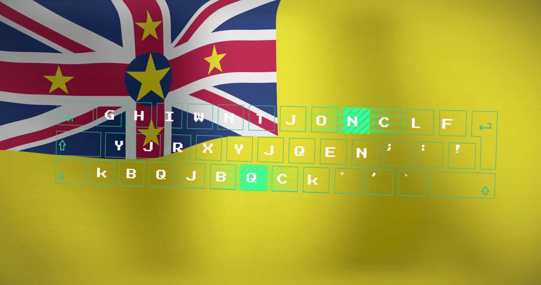 Niue Flag with Neon Keyboard Overlay in Modern Digital Art