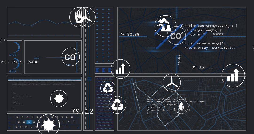 Ecology Interface with Sustainability Icons and Data Graphics