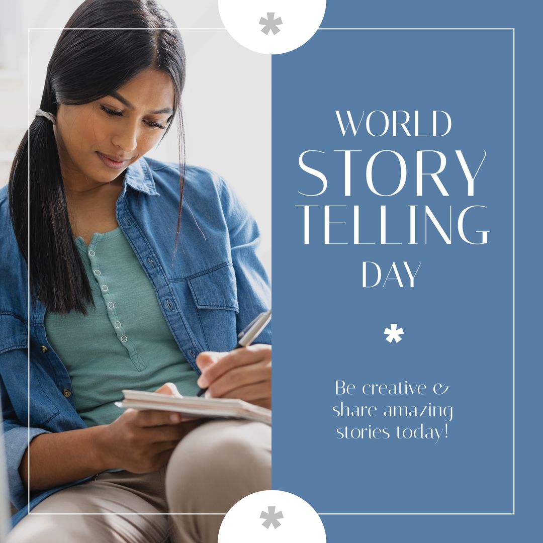 Woman Writing in Notebook Celebrating World Storytelling Day