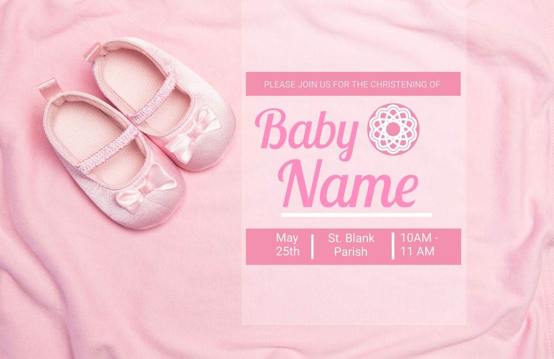 Pink Christening Invitation Template with Baby Shoes - Download Free Stock Templates Pikwizard.com