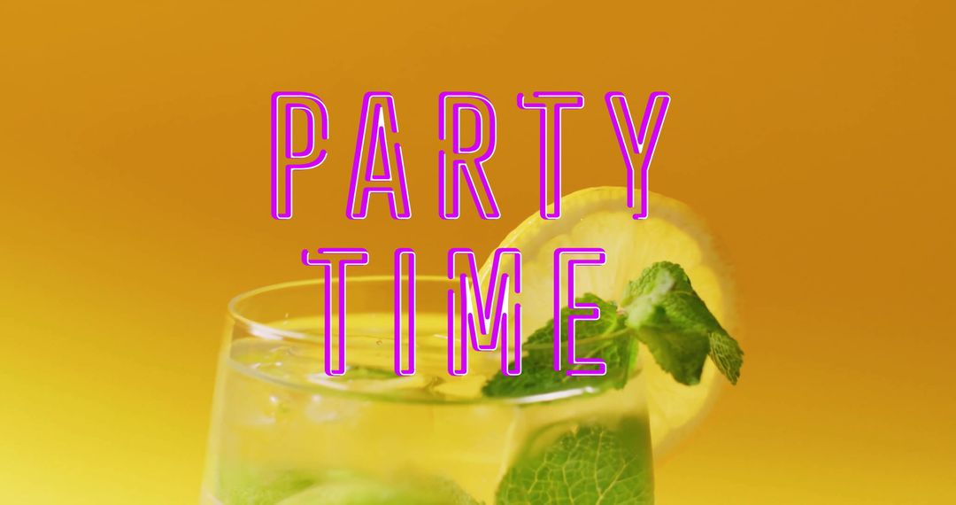 Party Time Neon Text with Refreshing Cocktail on Orange Background - Free Images, Stock Photos and Pictures on Pikwizard.com