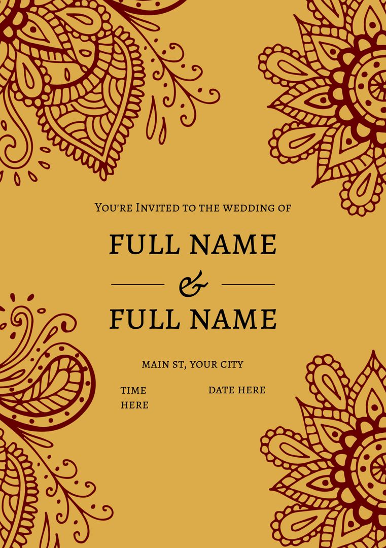 Elegant Henna Wedding Invitation Template with Ornamental Patterns - Download Free Stock Templates Pikwizard.com