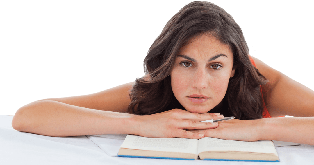 Dissatisfied Student Resting Head on Books Isolated on Transparent Background