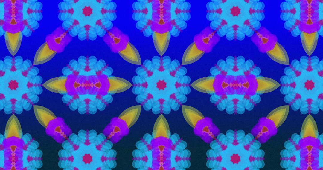 Colorful Glowing Kaleidoscope Patterns on Blue Gradient Background