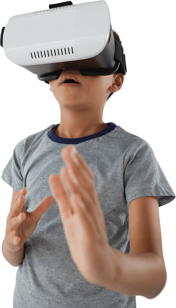 Boy Exploring Virtual World with Transparent Background