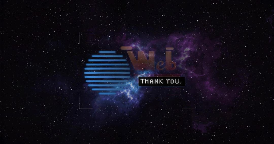 Cosmic Digital Web Logo Over Dark Galactic Background