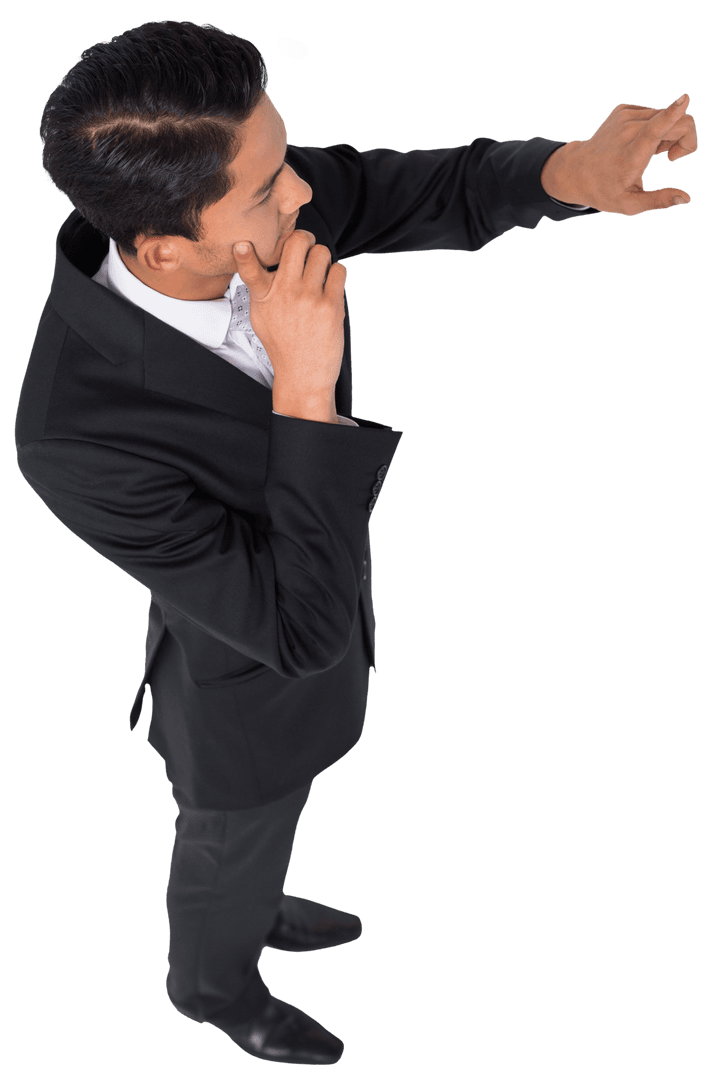 Biracial Businessman Pointing on Transparent Background Isolated