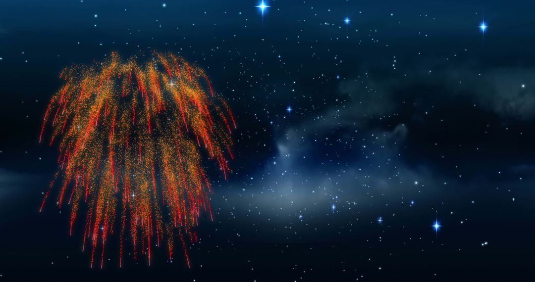 Vibrant Firework Display Amidst Starry Night Sky