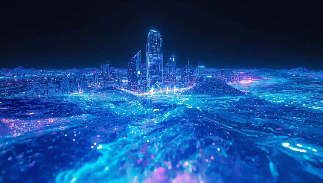 Futuristic Neon Cityscape with Towering Skyscrapers at Night