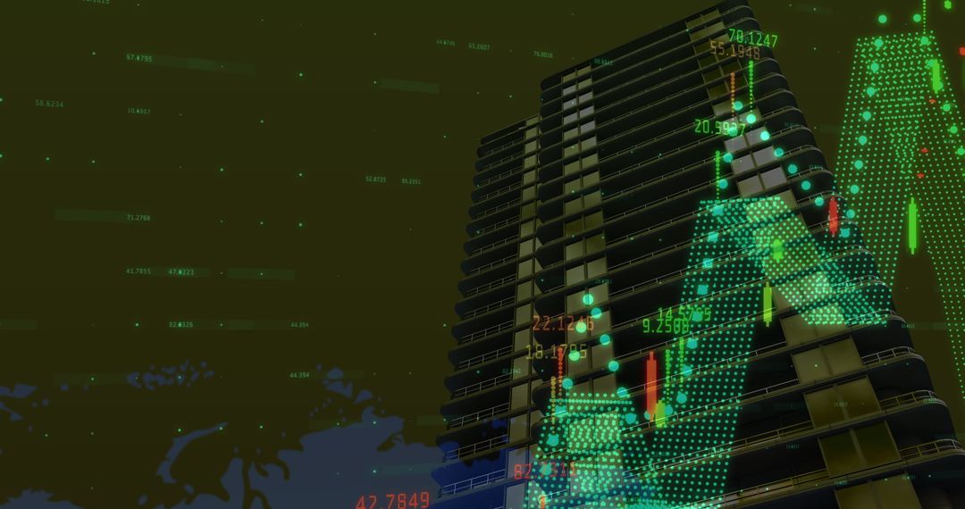 Modern Skyscraper with Financial Technology Overlay