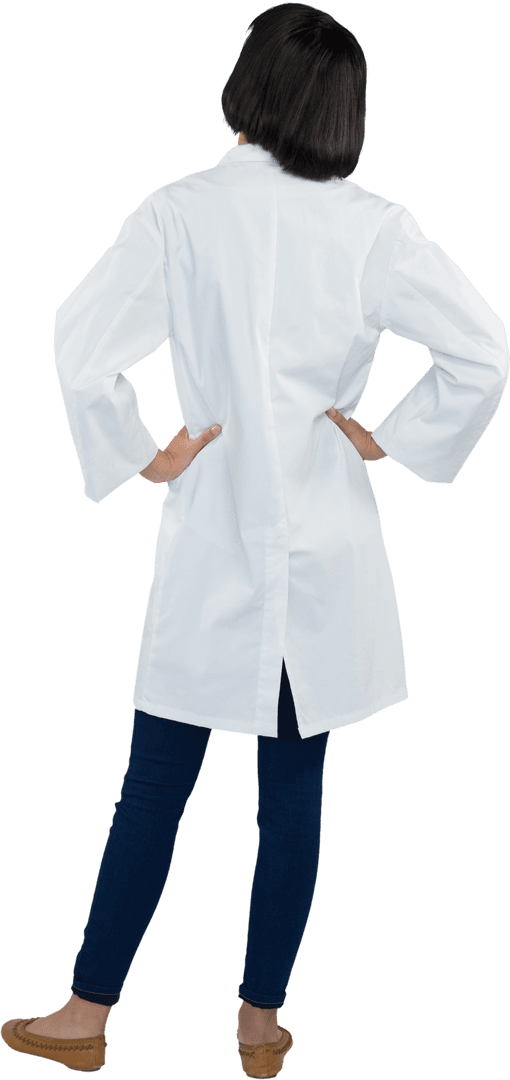Transparent View of Female Doctor in White Lab Coat with Confident Stance