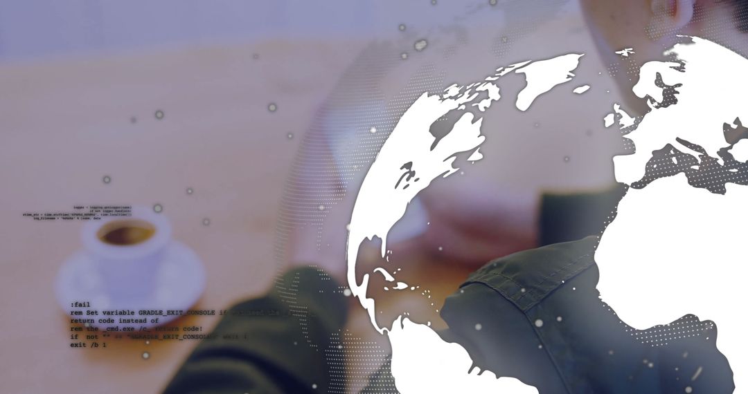 Developer Navigating Digital Interface with Code and Globe Graphics