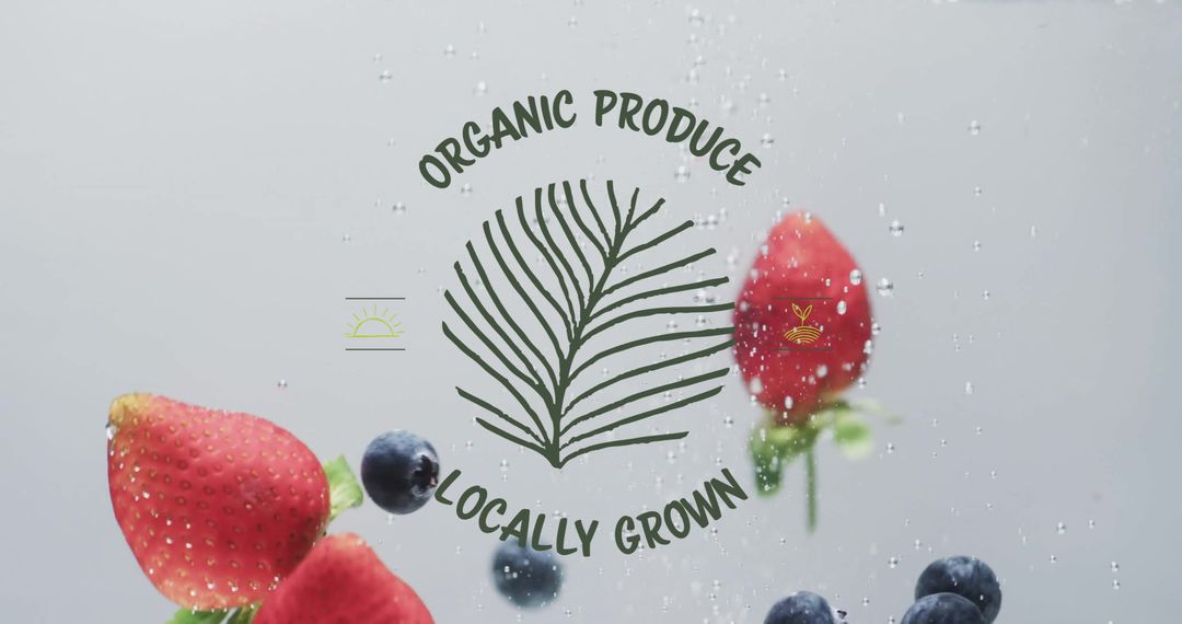 Fresh Organic Berries Splashing into Water with Logo Overlay