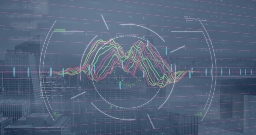 Digital Data Analysis Over Cityscape with Scope Overlay