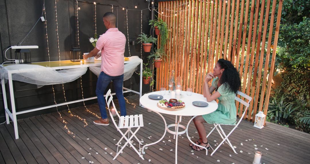 Romantic Evening Dinner on Patio with Intimate Lighting