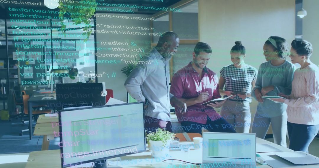 Diverse Team Reviewing Data in Modern Office Setting