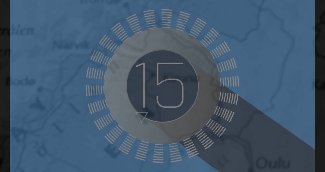 Number Fifteen on Digital Scanner Over Map Background