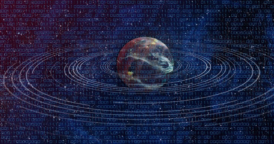 Planet Surrounded by Binary Code in Space Concept - Free Images, Stock Photos and Pictures on Pikwizard.com