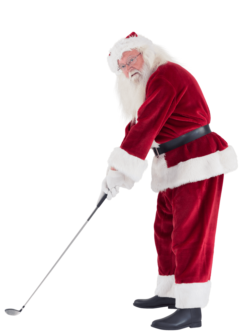 Santa Claus Playing Golf on Transparent Background