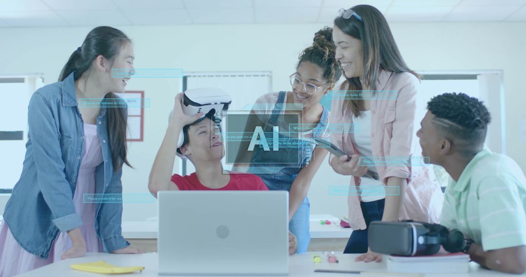 Diverse Students Engaging with AI and Virtual Reality at School