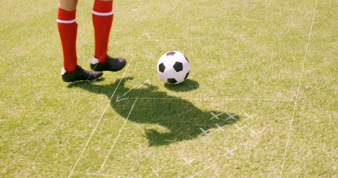 Football Tactics with Player Preparing for Match on Field