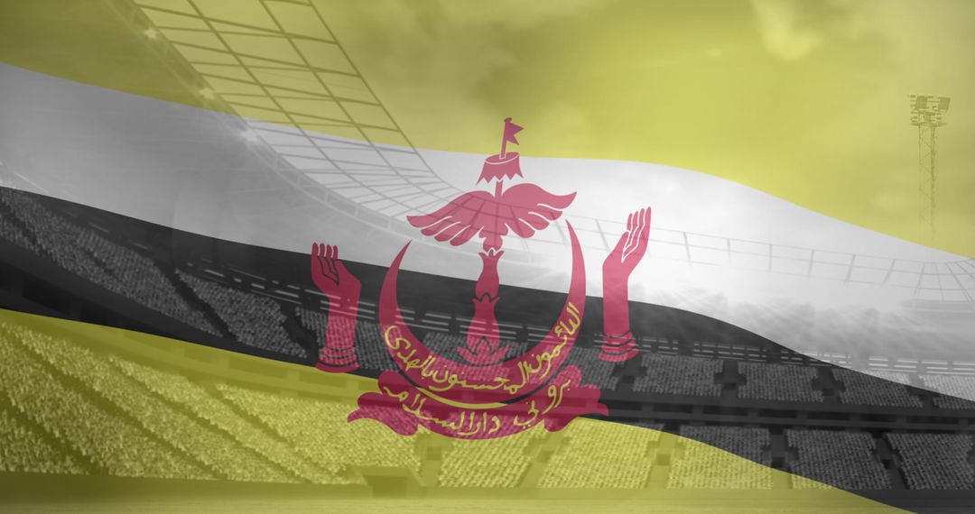 Brunei Flag Over Stadium Representing National Pride and Sports Spirit - Free Images, Stock Photos and Pictures on Pikwizard.com