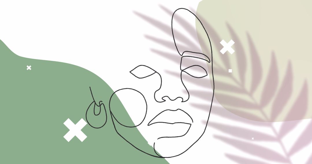 Abstract Face Art with Modern Geometric Shapes and Nature Elements