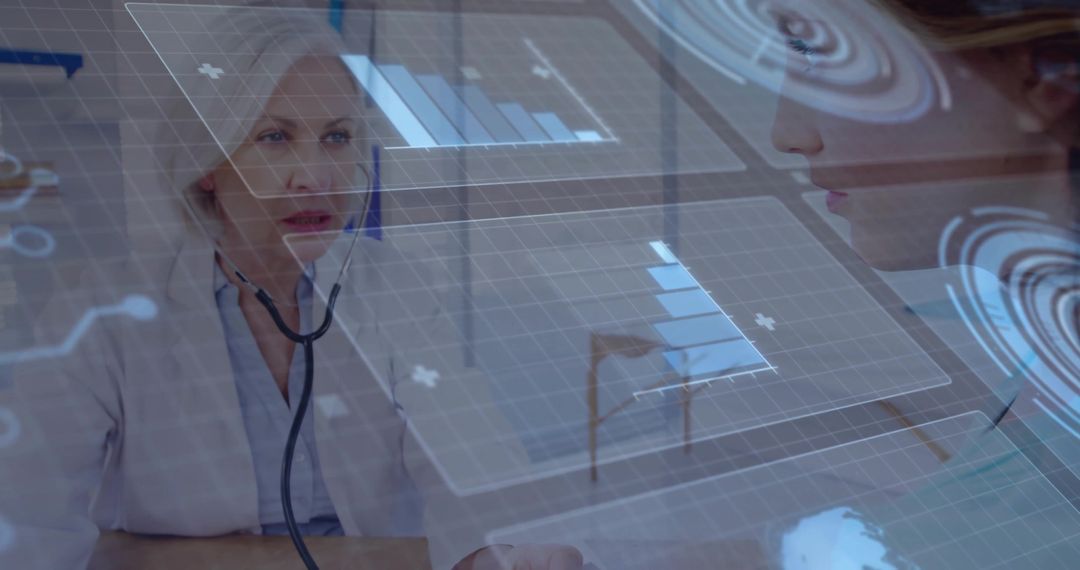 Doctors Analyzing Medical Data with Holographic Interface Technology