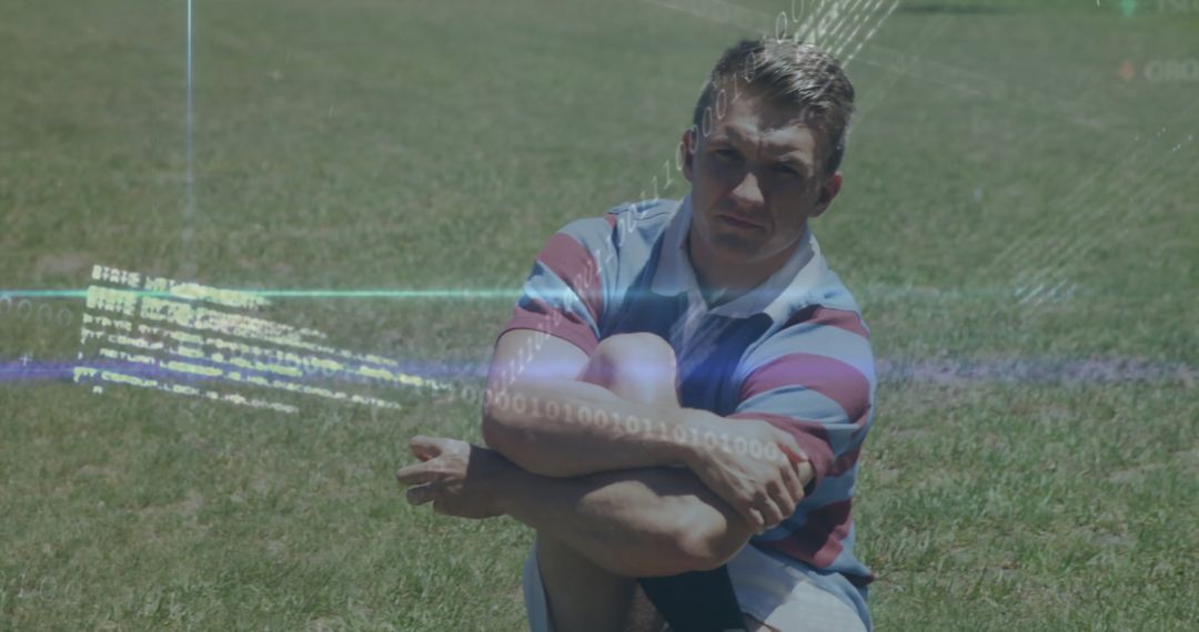 Man Embracing Calmness in Sunny Field with Digital Overlay
