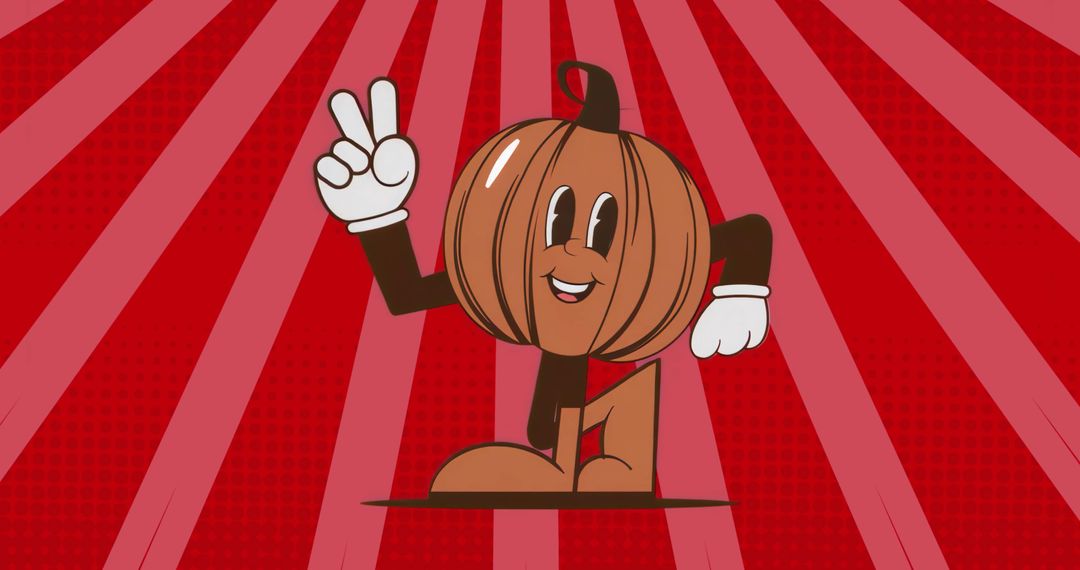 Pumpkin Character Flashing Peace Sign on Red Pop Art Background